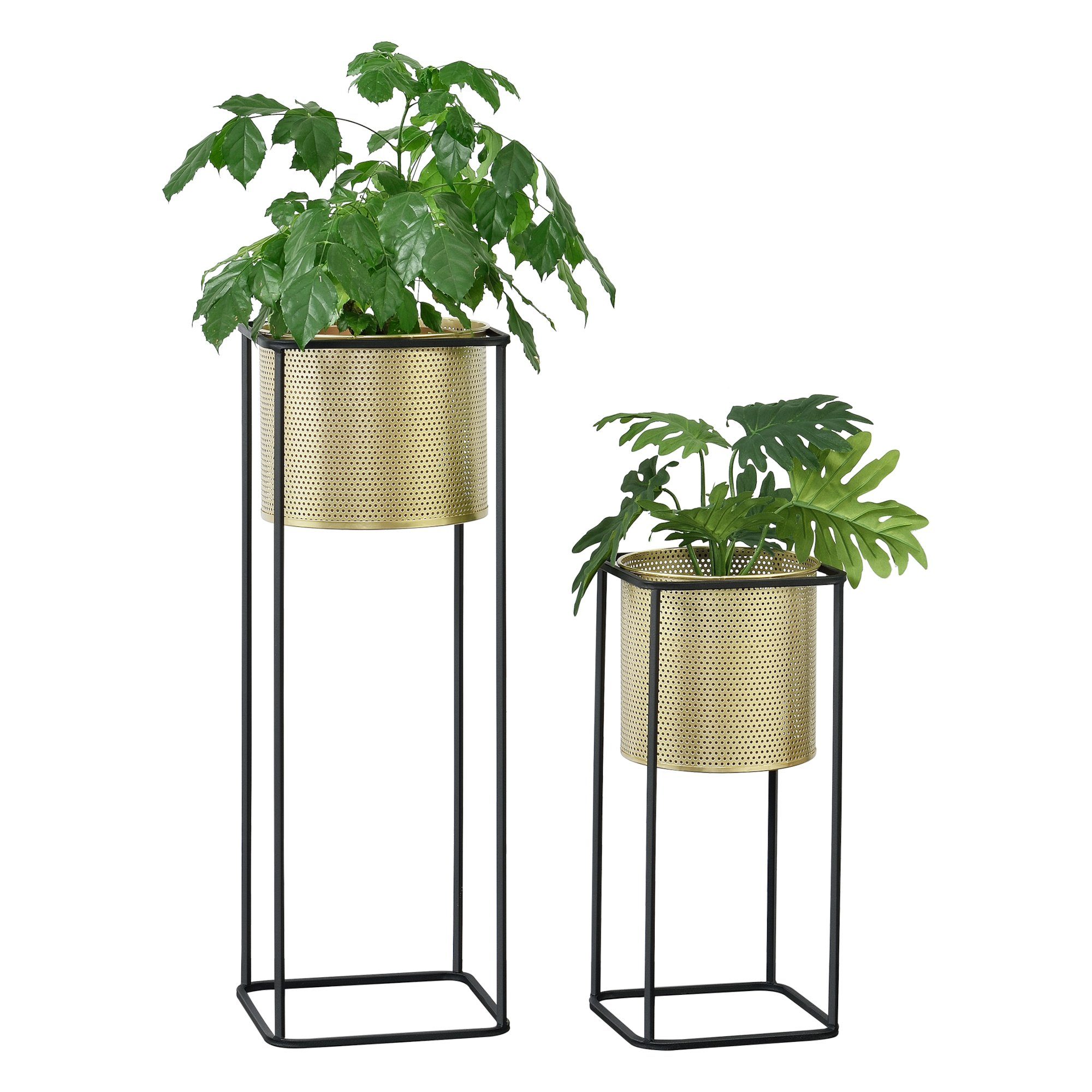 en.casa Blumenständer (Set, 2er), Mettet Pflanzenständer 2er Set Metall Goldfarben/Schwarz