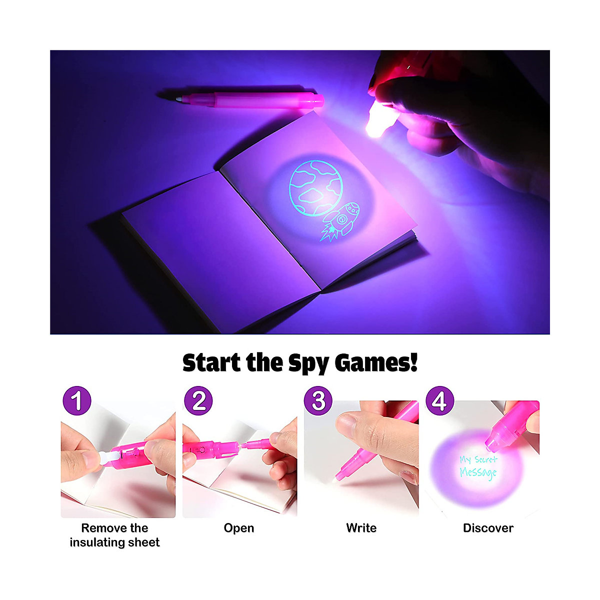 frler Geheimstift mit UV-Licht Zauberstift Kindergeburtstag ,14 Stück Mitgebsel für Kinder