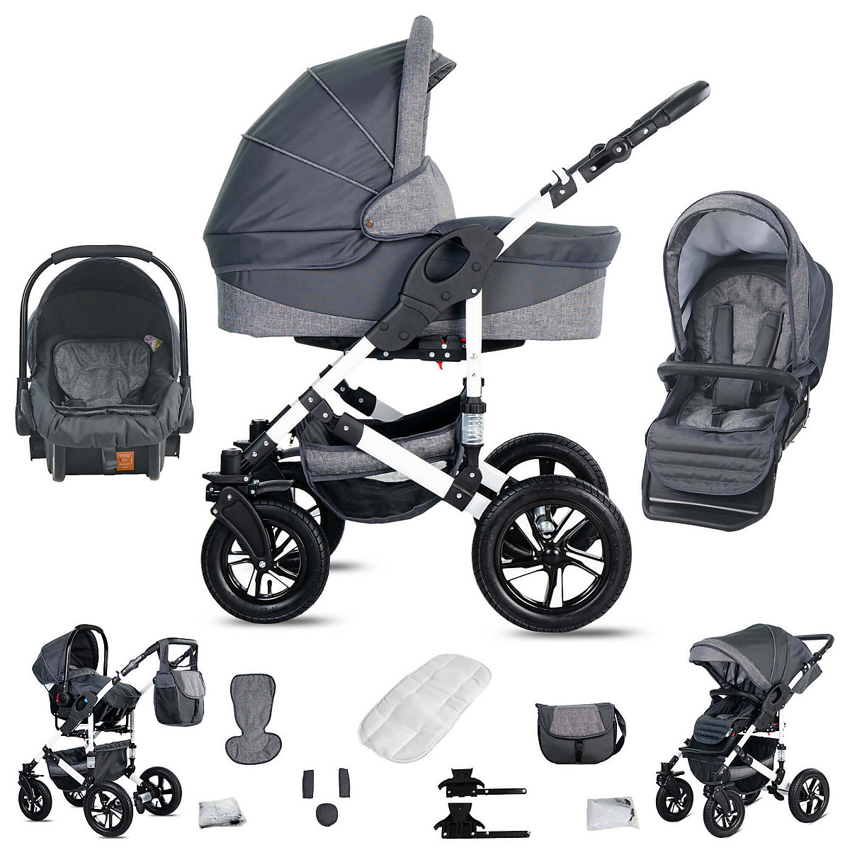 Hamburg | 3 in 1 Kombi Kinderwagen Komplettset | Hartgummireifen Kombikinderwagen