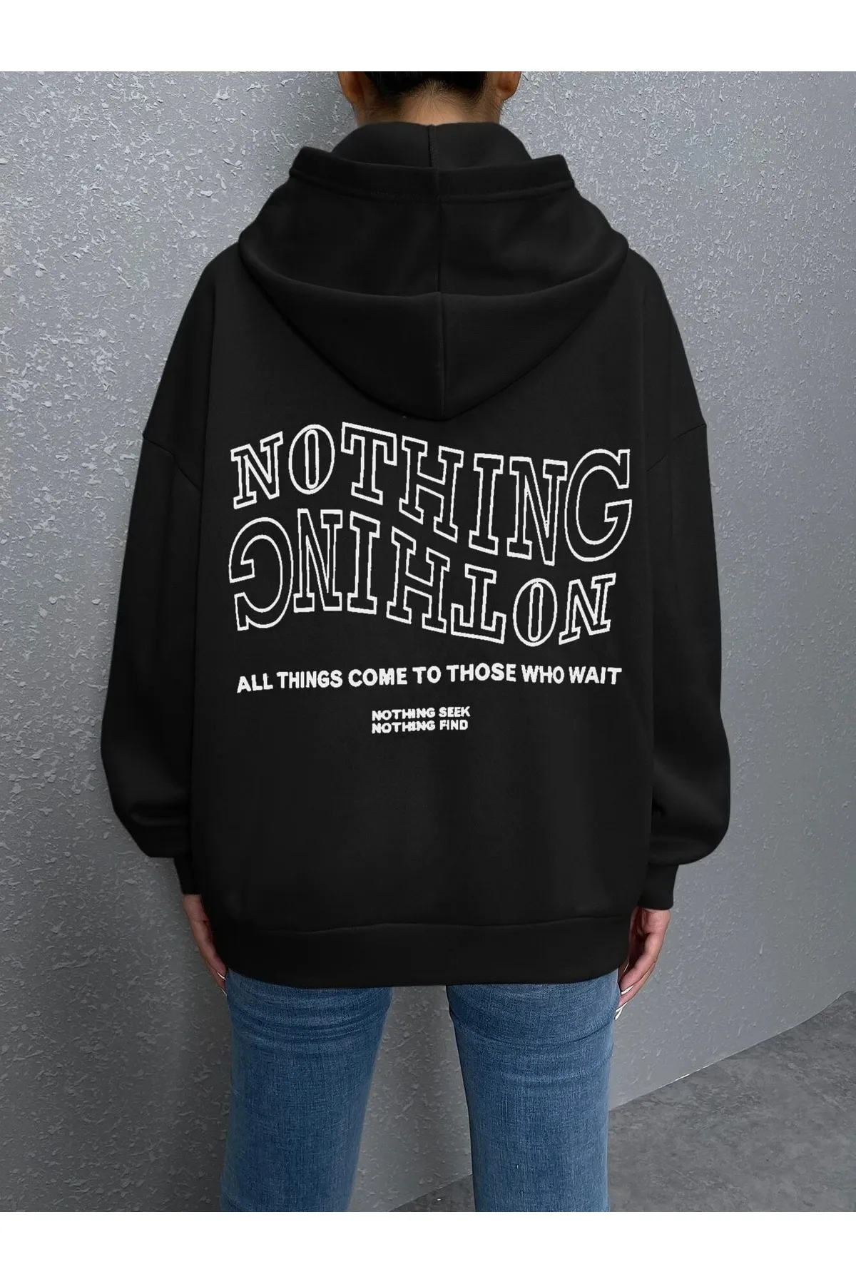 Know  Schwarzes Reverse Plain Nothing bedrucktes Oversize-Sweatshirt für Damen