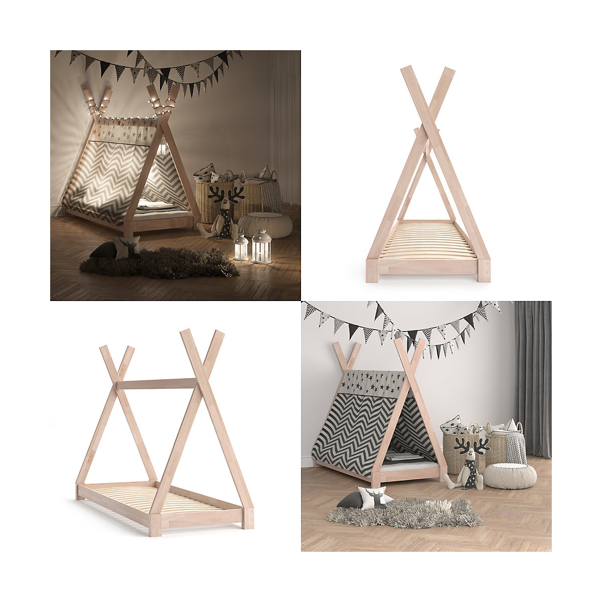 Kinderbett TIPI 80 x 160 cm Natur