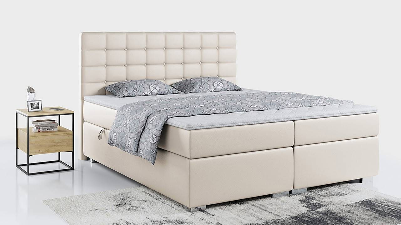 MKS MÖBEL Boxspringbett SUSAN, Doppelbett mit Multipocket-Matratze, Topper-Polsterbett mit Bettkasten