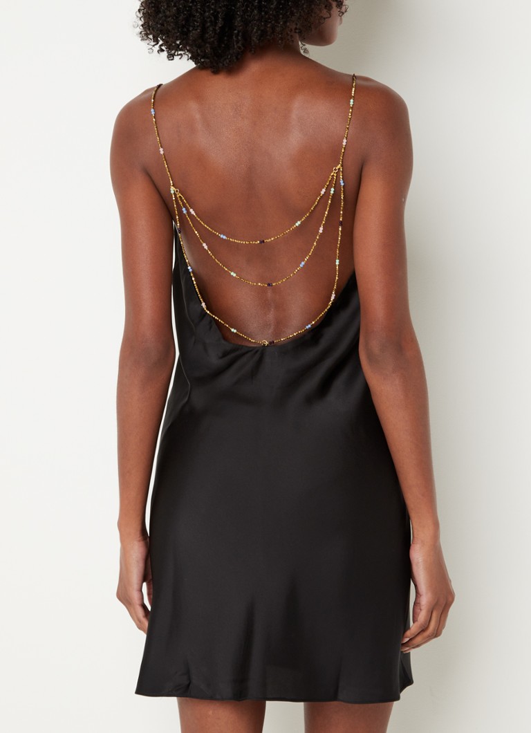 Rochie mini din satin Clem de la Ba&sh cu detalii din perle.