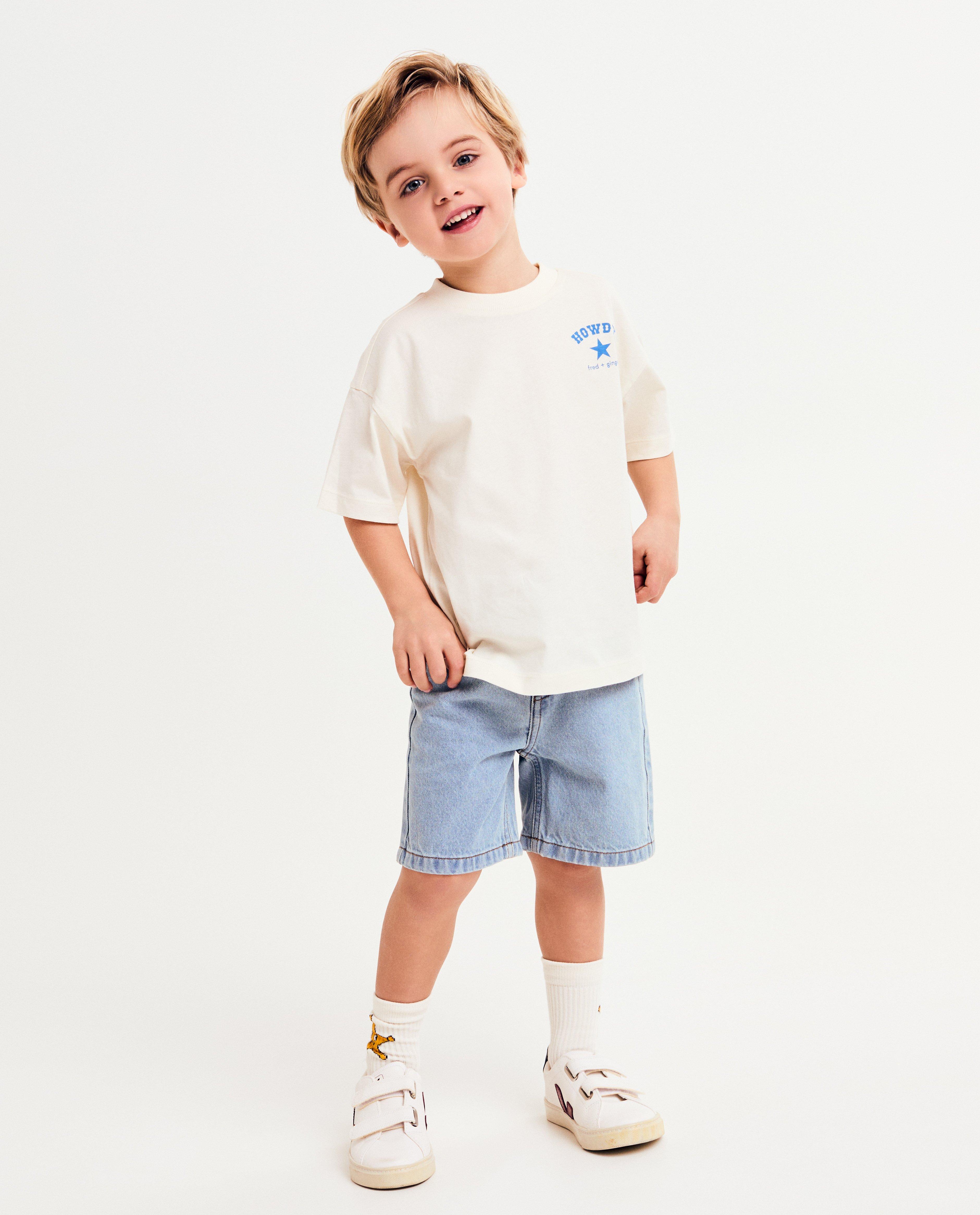 Pantaloni scurți din denim Fred + Ginger cu curea, unisex, 92-128 albastru deschis