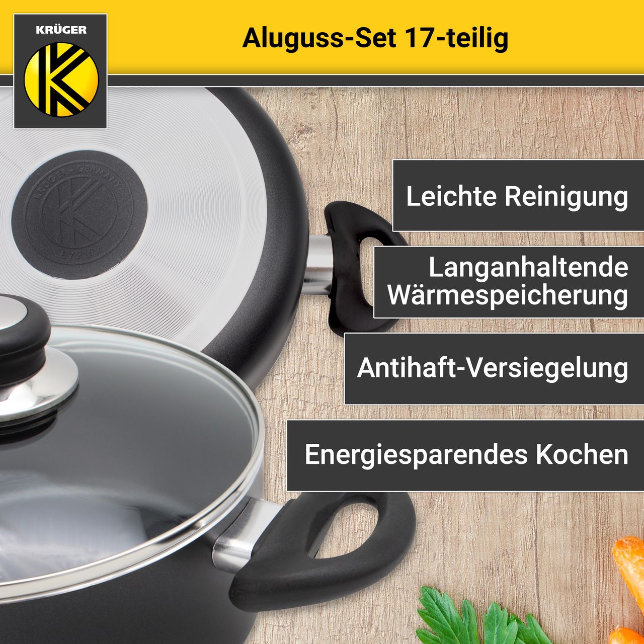 Karl Krüger Aluguss Set 17 tlg., schwarz