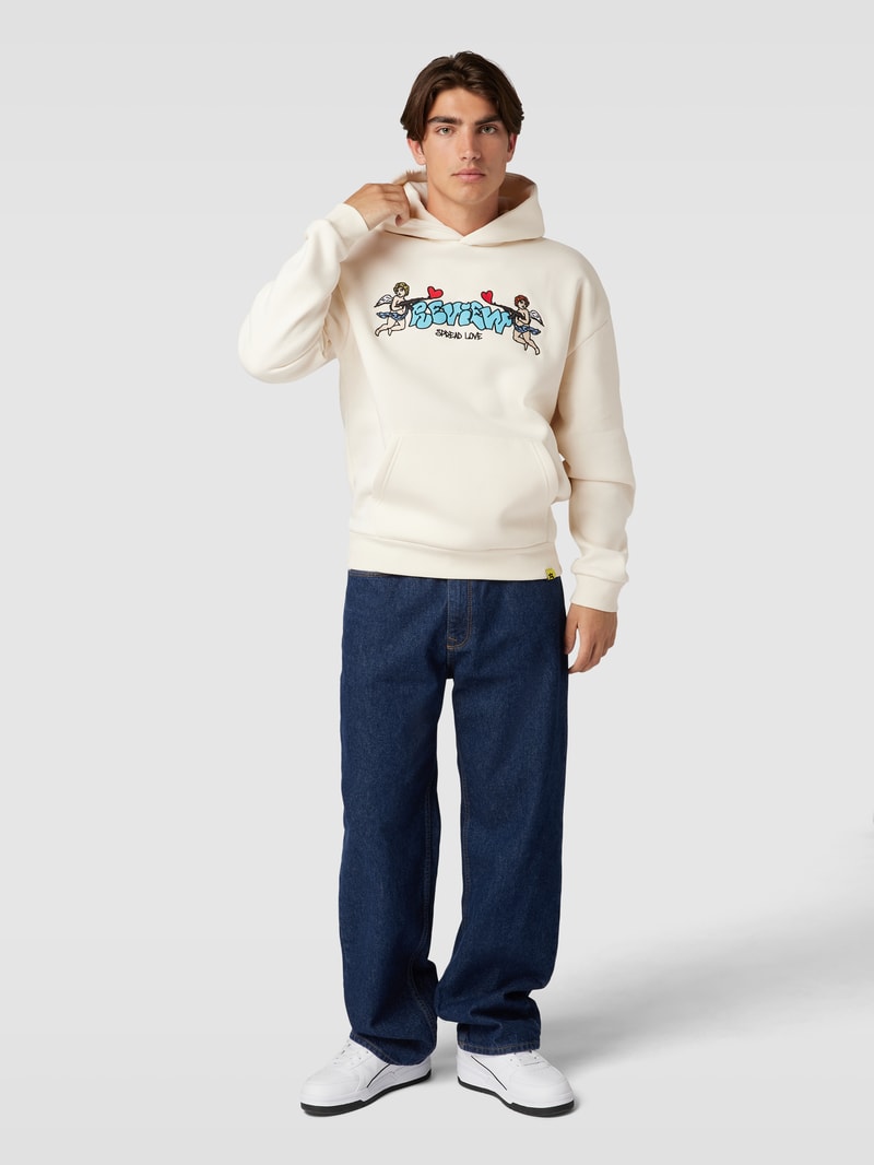 Hoodie aus Baumwoll-Mix mit Label-Detail in ecru