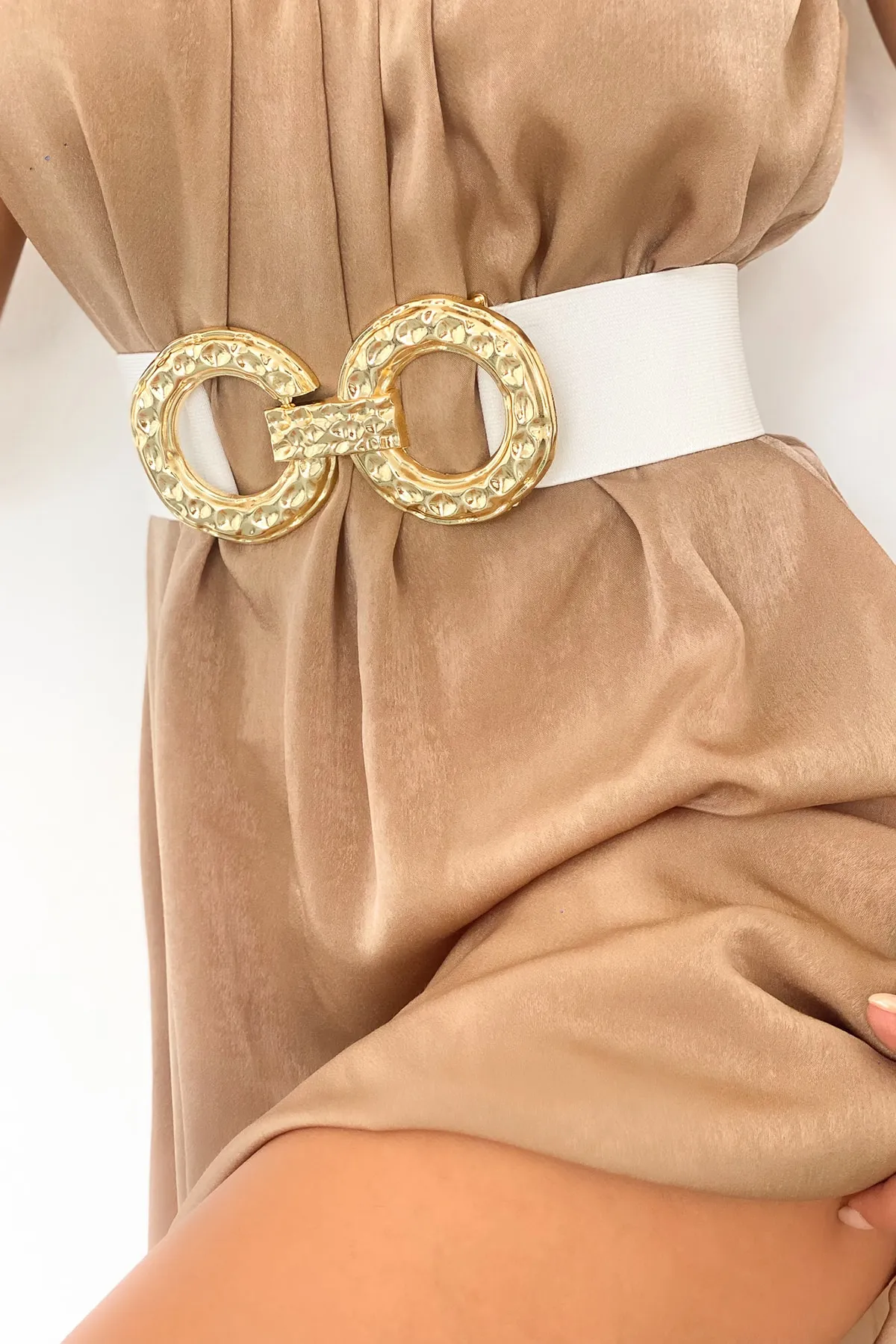 Cool & Sexy  Weißer, runder, elastischer Damengürtel mit Golddetails BE643
