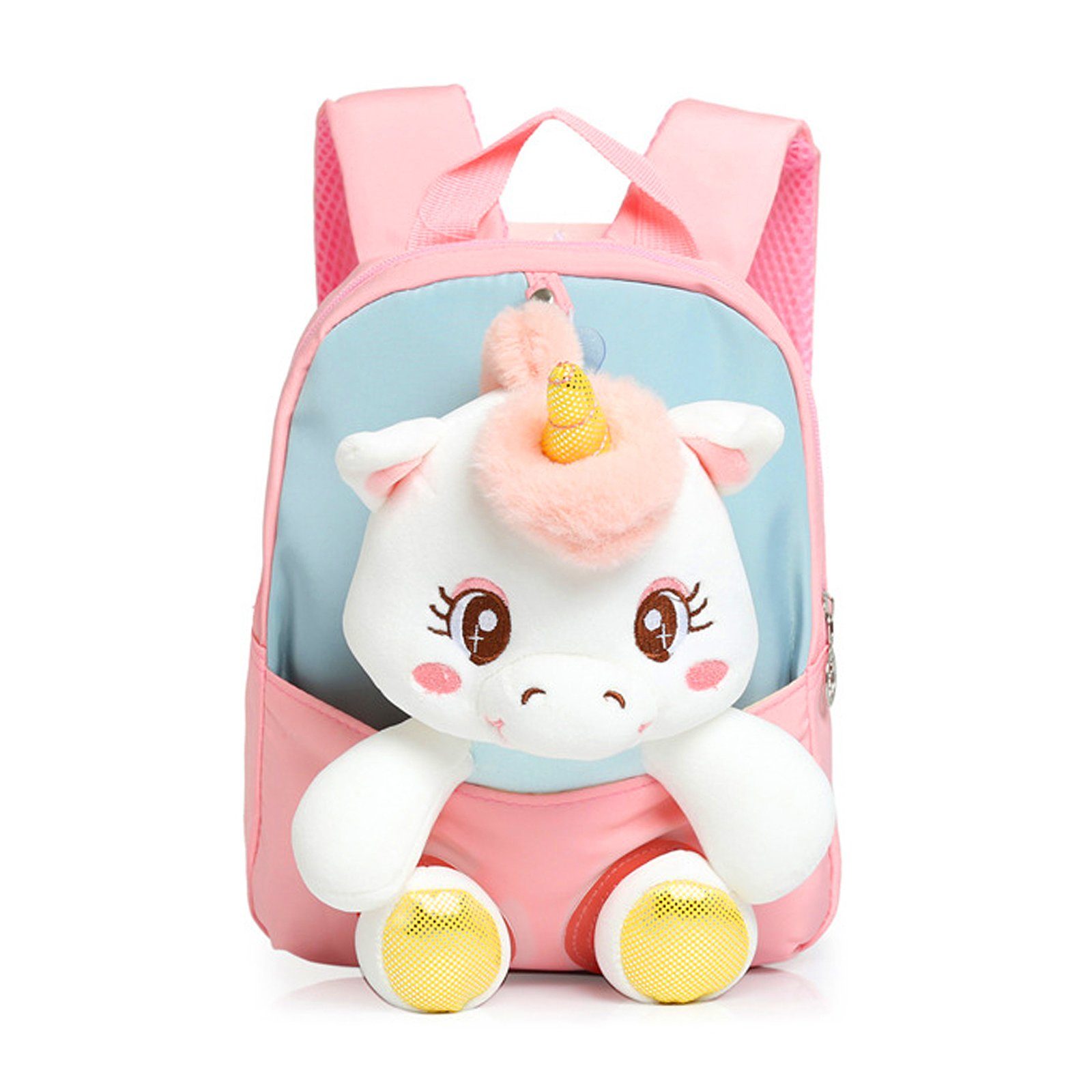 TAN.TOMI Kinderrucksack Plüsch-Einhorn-Rucksack, flauschiger Mini-Einhorn-Rucksack für Mädchen, Damen, Reisen, Plüsch, weicher Regenbogen-Schulranzen