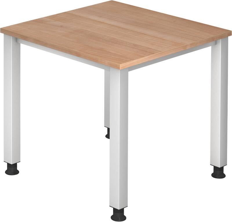 Hammerbacher Q Serie Höhenverstellbarer Schreibtisch Rechteckig Walnuss Holz Silber 4 Füße 800 x 685 mm