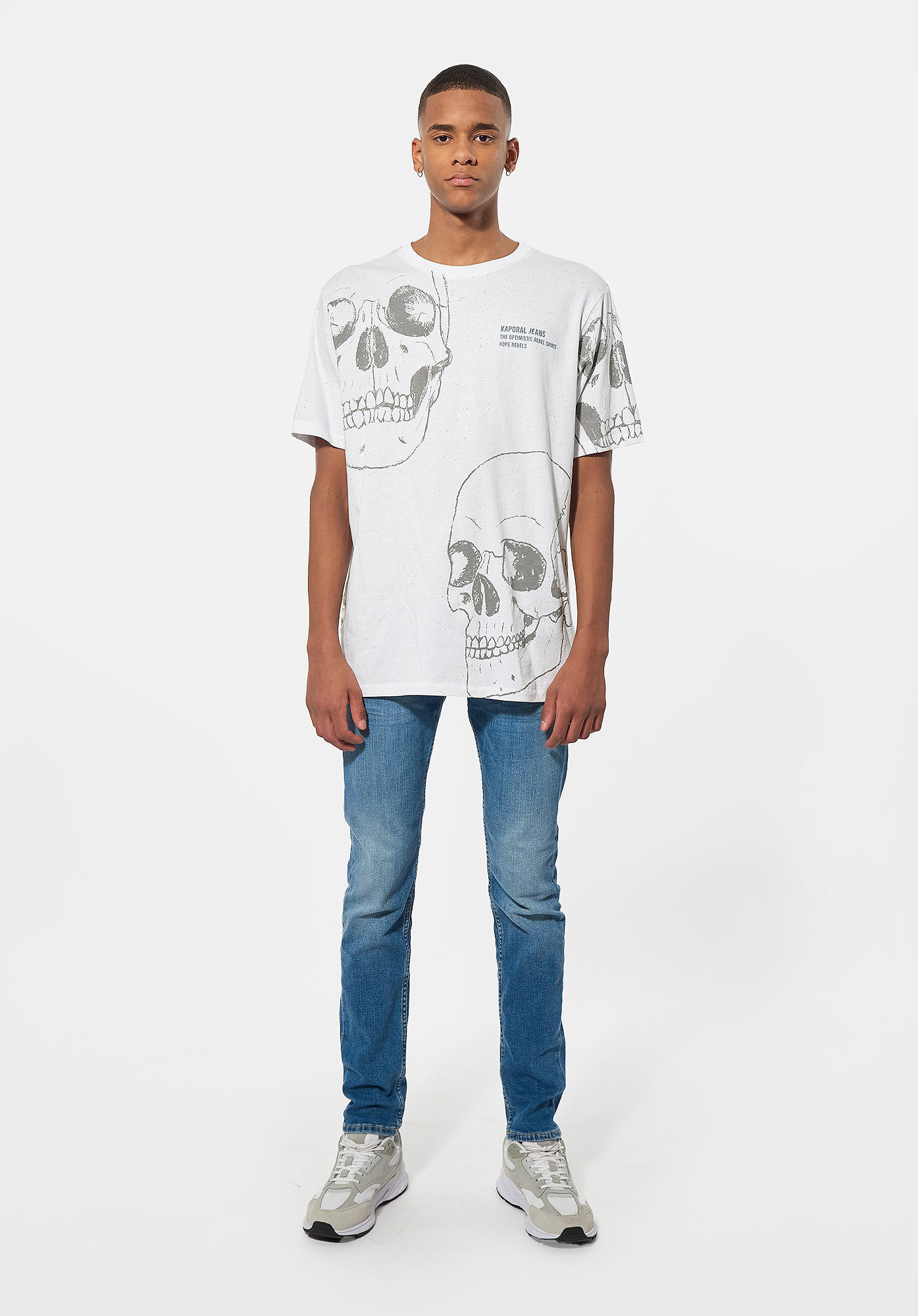 MURDO  T-shirt blanc tête de mort Homme en 100% coton