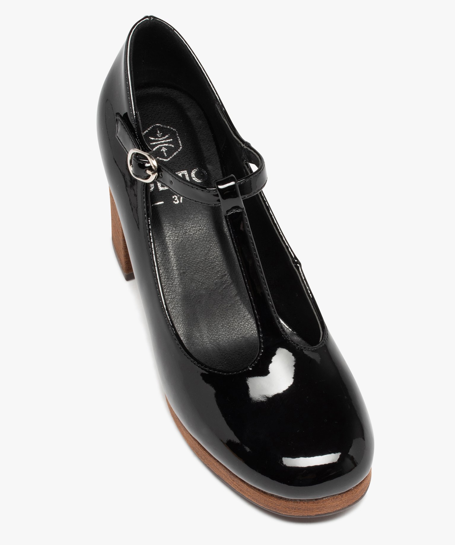Escarpin verni forme salomé avec large talon femme noir | GEMO