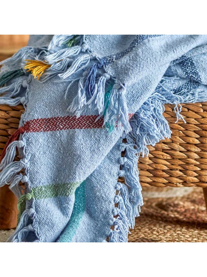 Bloomingville Decke FREY Blau mit bunten Streifen 160x130 cm günstig kaufen onesize