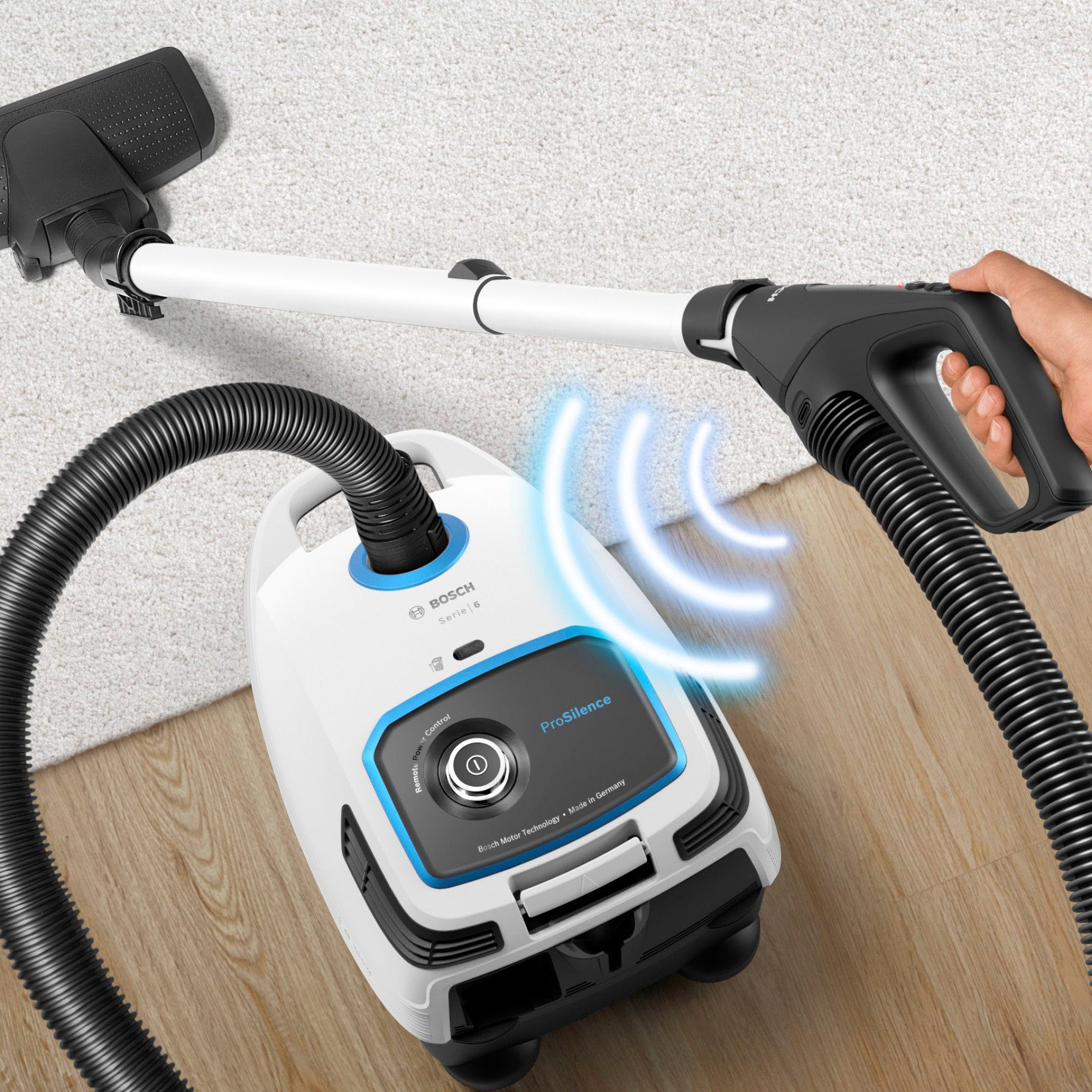 BOSCH Bodenstaubsauger ProSilence Serie 6, weiß, BGL6TSIL, 700 W, mit Beutel, besonders leise, HEPA Filter, 10 Jahre Motorgarantie