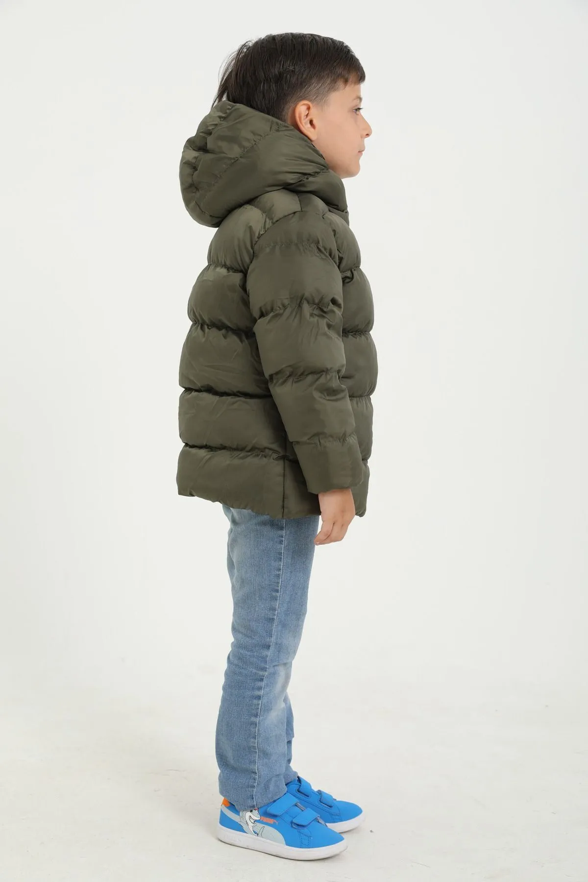 freemen  Khakifarbener Fleece-Fell-Kapuzen-Wintermantel für Jungen, wasserdicht, windabweisend, mit Taschen