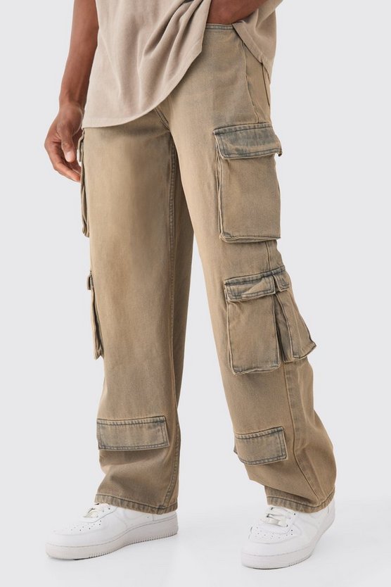 Graue lockere Jeans mit Cargo-Taschen