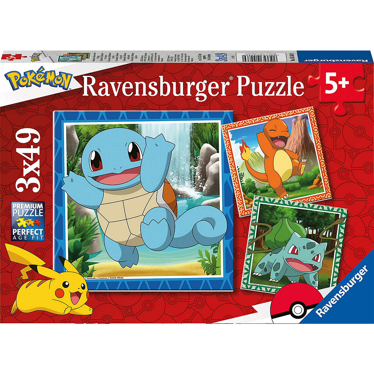 Kinderpuzzle 05586 - Glumanda, Bisasam und Schiggy - 3x49 Teile Pokémon Puzzle