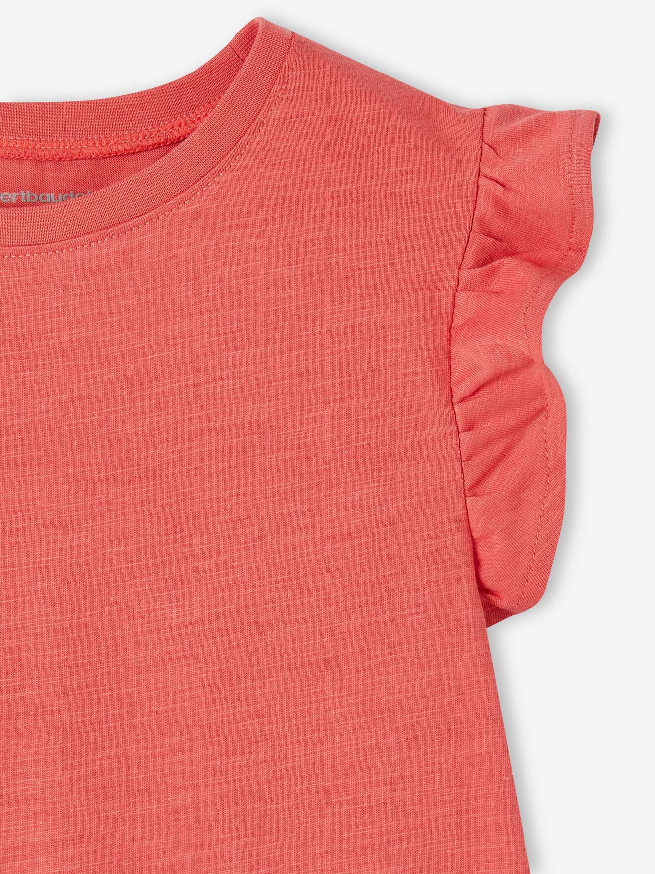 Vertbaudet Mädchen Kleid mit Volantärmeln Basic Oeko-Tex - rot