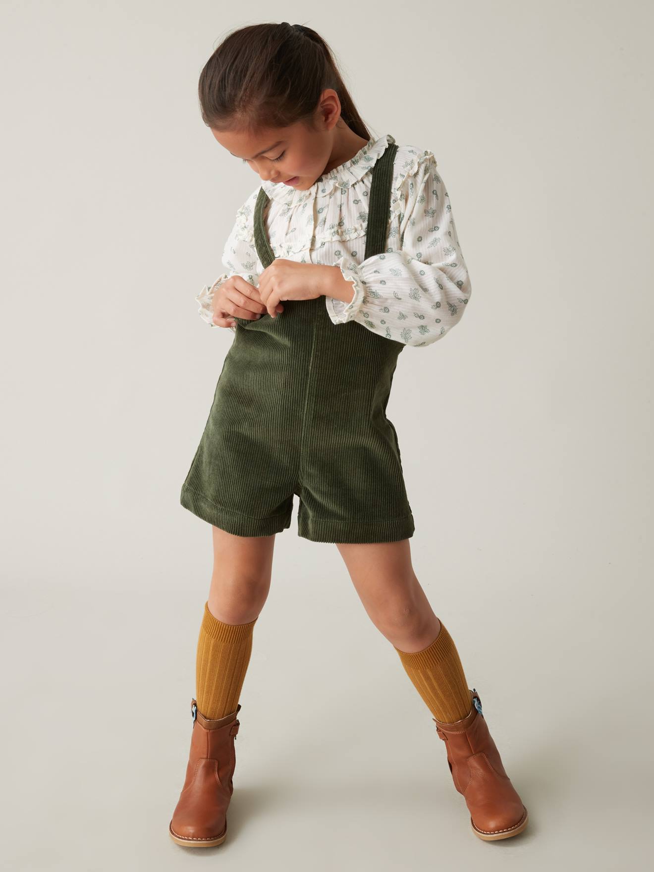 Combi-short en velours fille CYRILLUS vert fonce uni