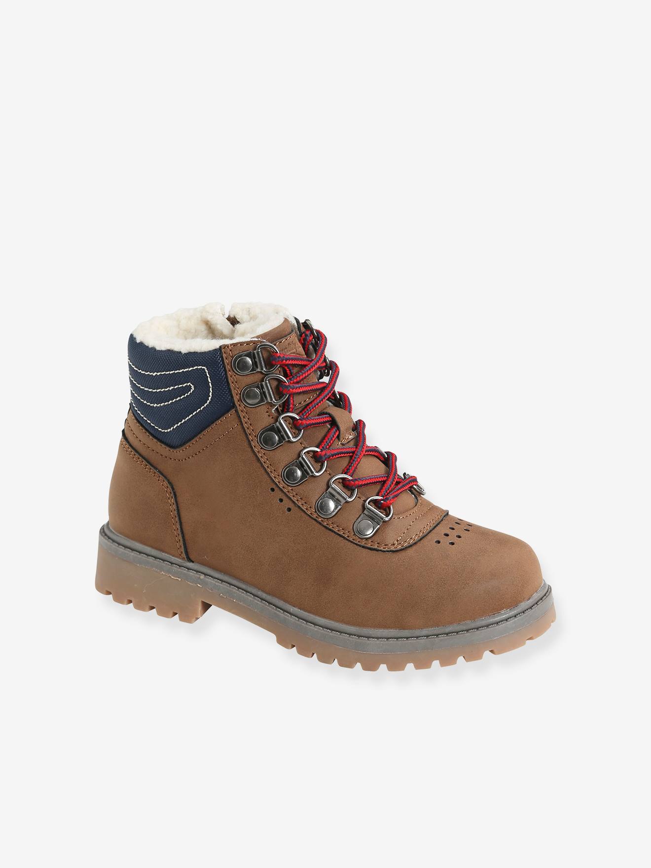 Bottines garçon lacées et zippées cognac