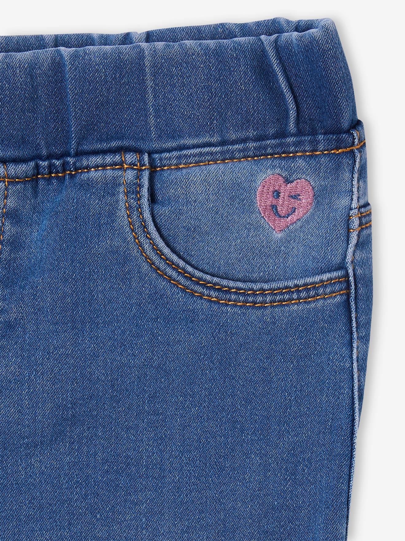 Tregging brodé en molleton effet denim fille denim gris