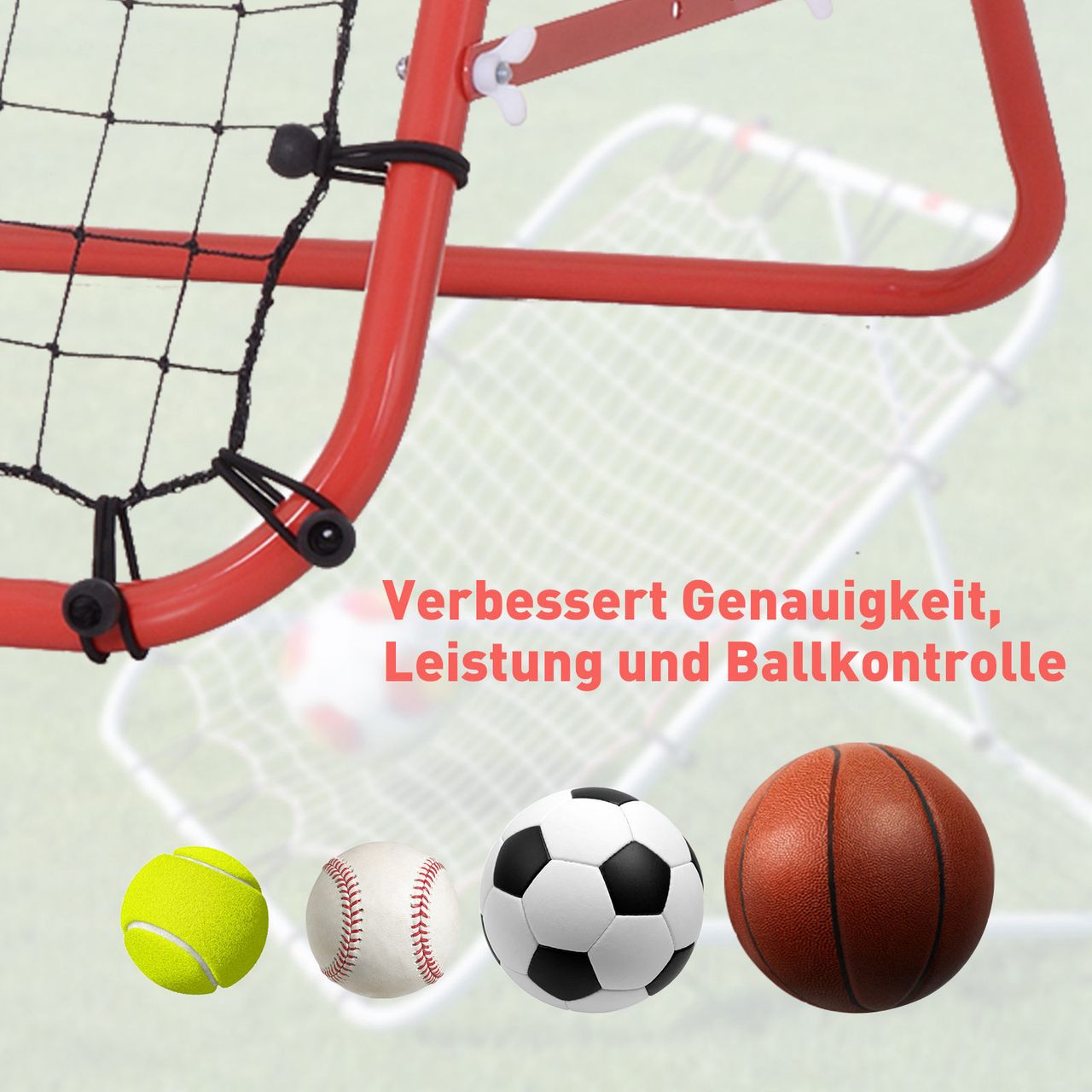 HOMCOM Fußball Rebounder Kickback Tor Rückprallwand Netz Metallrohr PE Gewebe Rot 96 x 80 x 96 cm