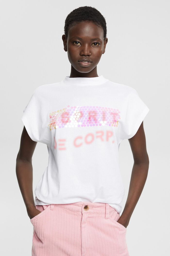 T-Shirt mit Pailletten und Print