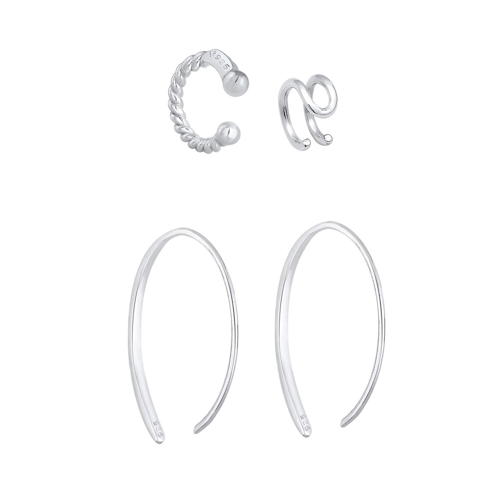 Elli Elli Boucles d'Oreilles Hoop Pull-Through Set Boucles d'Oreilles Femme-(925/1000) Boucles d'oreilles