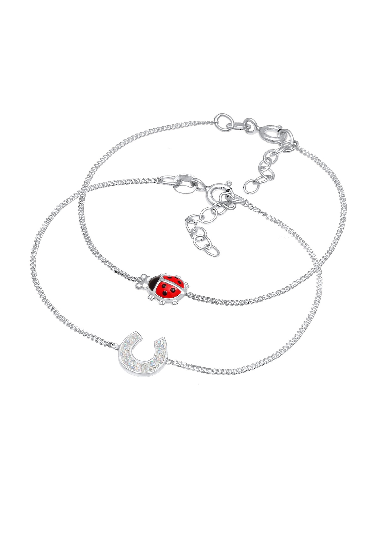 Pendientes Elli para niños con simpáticas y coloridas mariquitas de herradura en plata de ley 925.