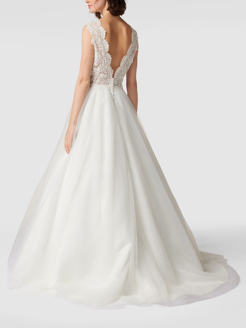Brautkleid mit floralen Stickereien und Glitter-Effekt in offwhite
