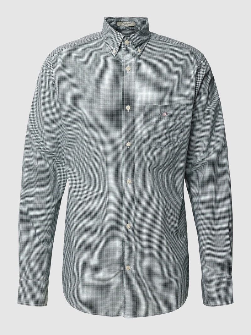 Regular Fit Freizeithemd mit Label-Stitching Modell 'POPLIN' in grün