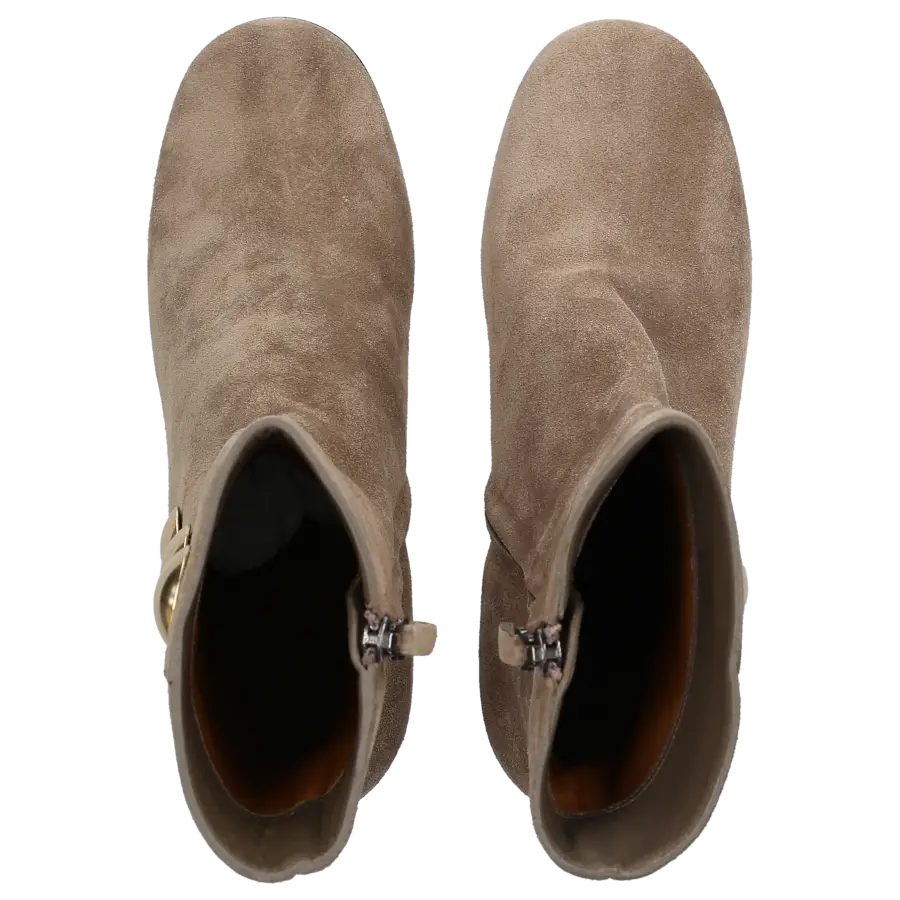 Chloé - Stiefeletten Kalbsleder Veloursleder Prägung Zierknopf olive - grau