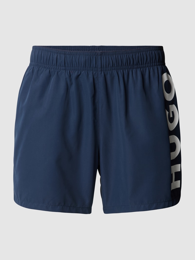 Badehose mit Label-Schriftzug Modell 'ABAS' in marineblau