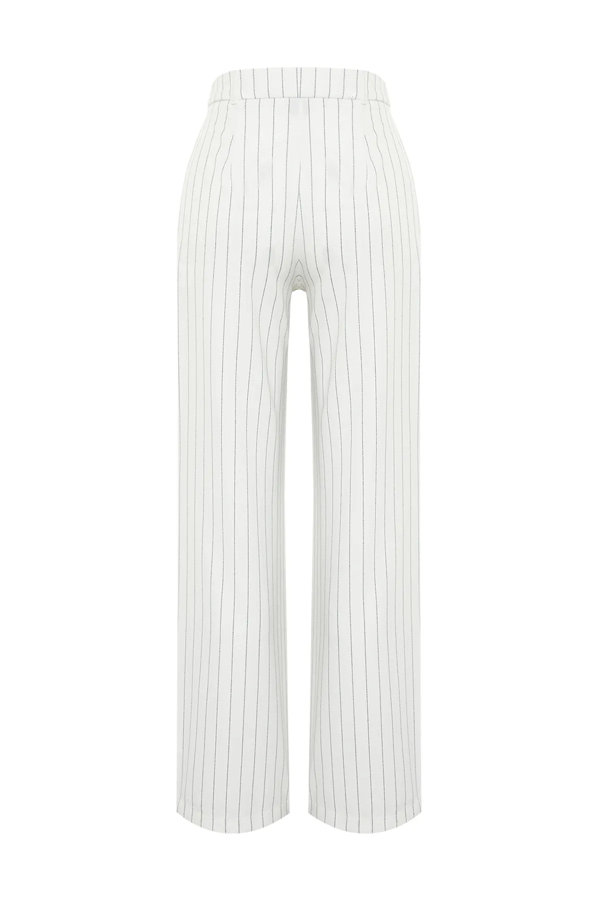 Trendyol Collection  Ecrufarbene Hose mit weitem Bein und Streifenmuster aus Webstoff TWOSS23PL00109