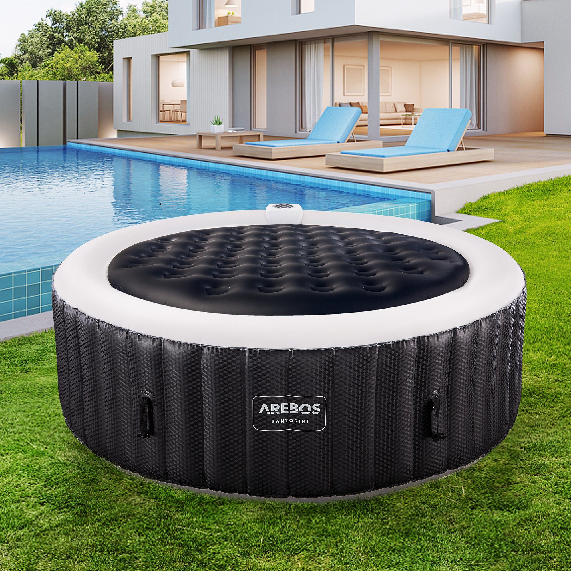 Arebos Pool-Abdeckplane Thermoabdeckung für Whirlpools, schwarz, Whirlpoolzubehör für Pools (Thermoabdeckung für Whirlpool 4P Ø135cm schwarz)