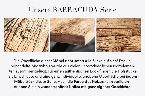 riess-ambiente Esstisch BARRACUDA 180cm natur / transparent, Esszimmer · Massivholz · Edelstahl · Glas · Kufen · Design