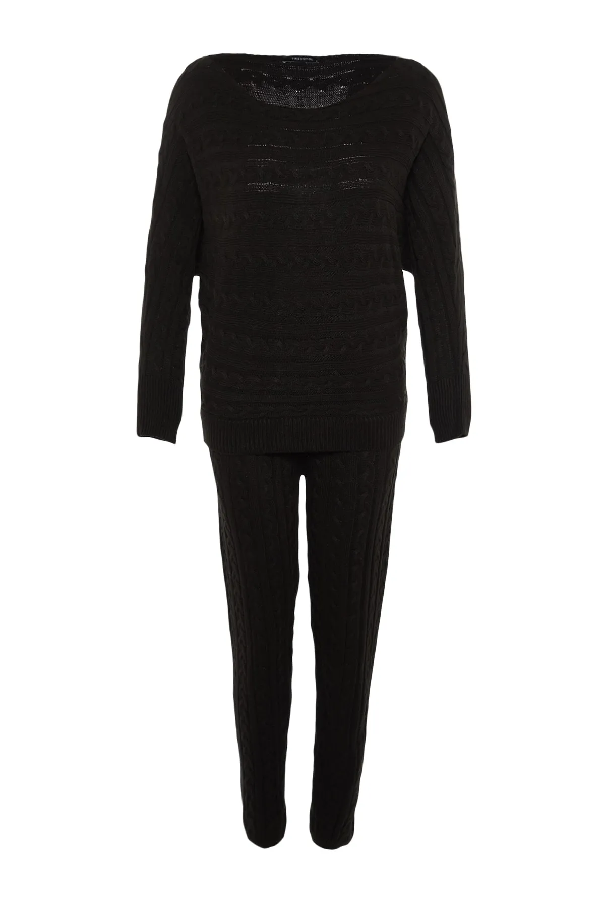 Trendyol Collection  Schwarzes Set aus Oberteil und Unterteil aus geflochtener Strickware THMAW22AU0495