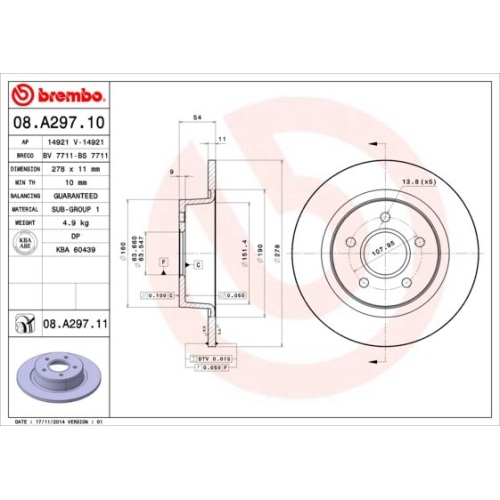 08.A297.11 BREMSSCHEIBE BREMBO HA  VP2 - ATU