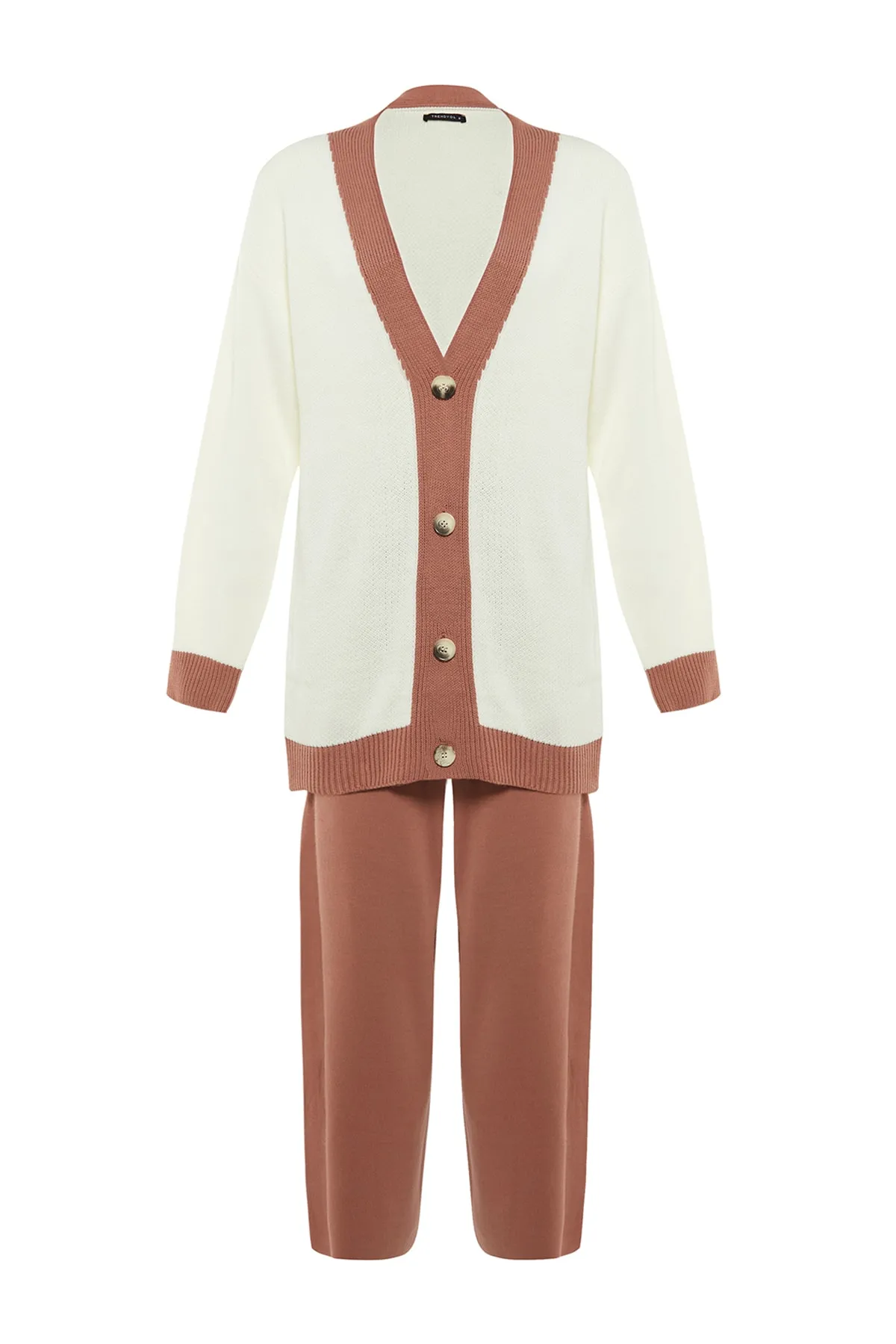 Trendyol Modest  Strickset mit Cardigan und Hose mit Streifendetail von Dried Rose TCTAW22AU0156
