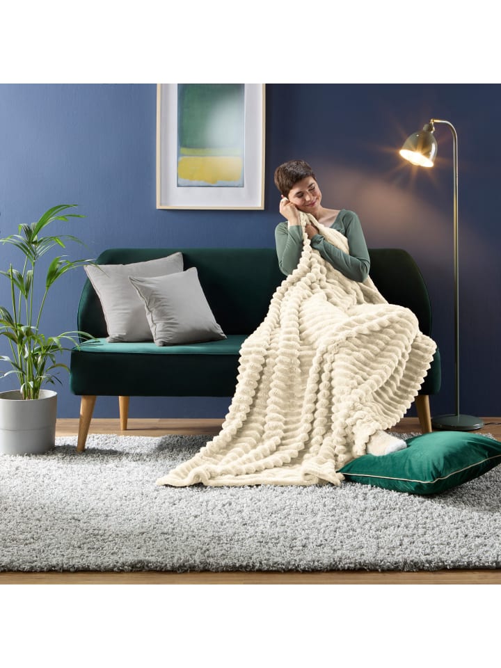 Erwin Müller Fleece, Microfaser Wohndecke Aosta in wollweiß günstig kaufen