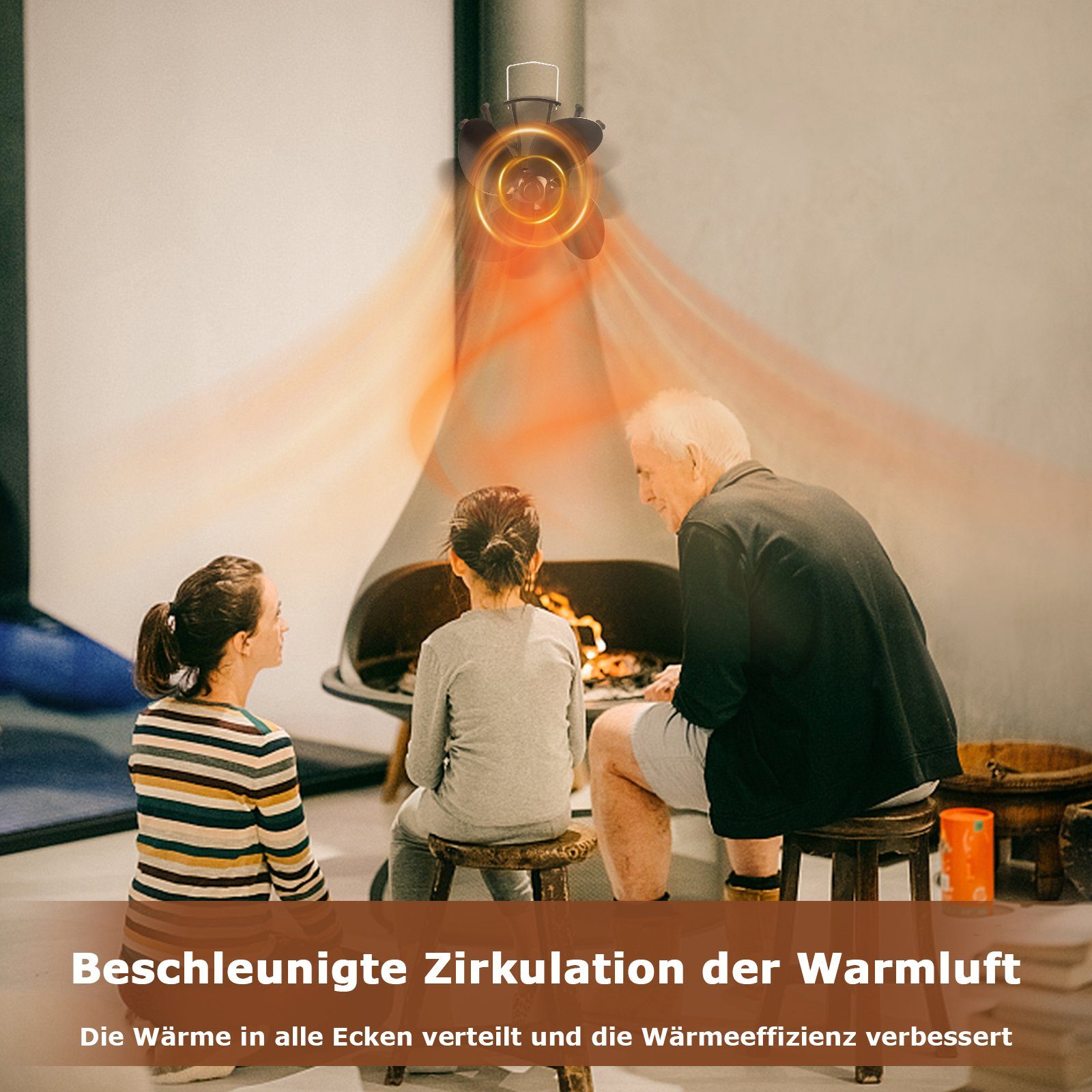 UISEBRT Kaminventilator mit 4 Blättern Ofenventilator ohne Strom Kaminlüfter