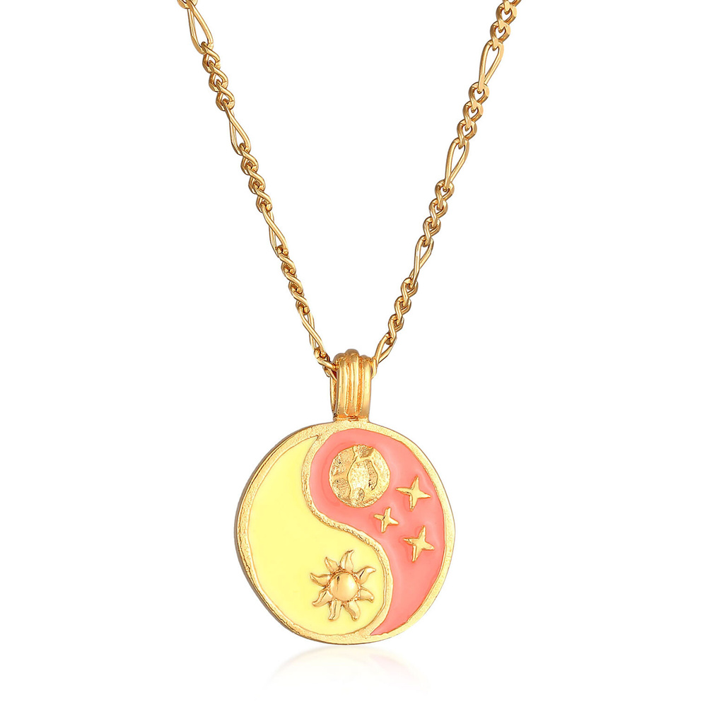Elli Elli Collier Femmes Yin & Yang Pendentif Figaro avec émail en argent sterling 925 Bijoux
