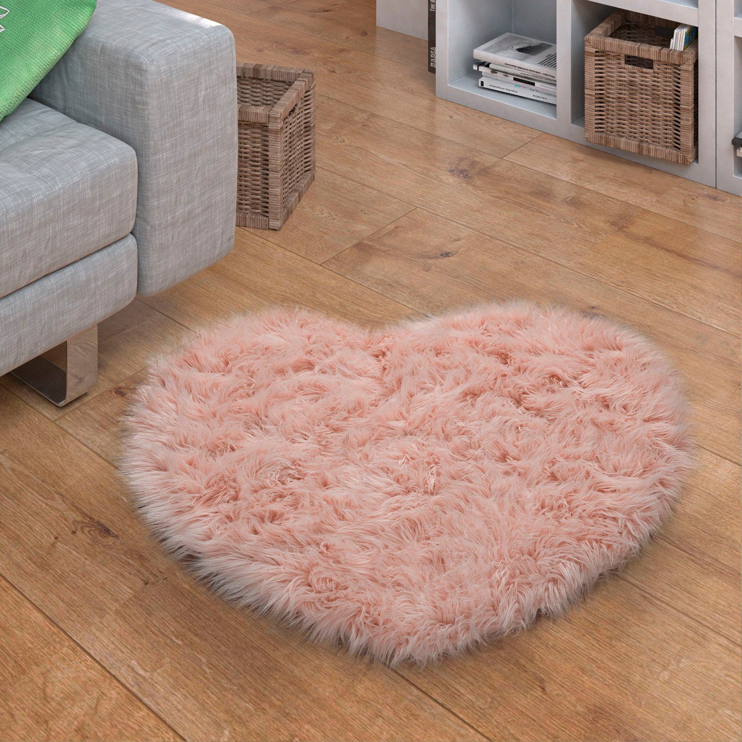 Fellteppich Playa 960, Paco Home, herzförmig, Höhe: 64 mm, Kunstfell, Flokati-Optik, Hochflor, weich und flauschig, Uni-Farben