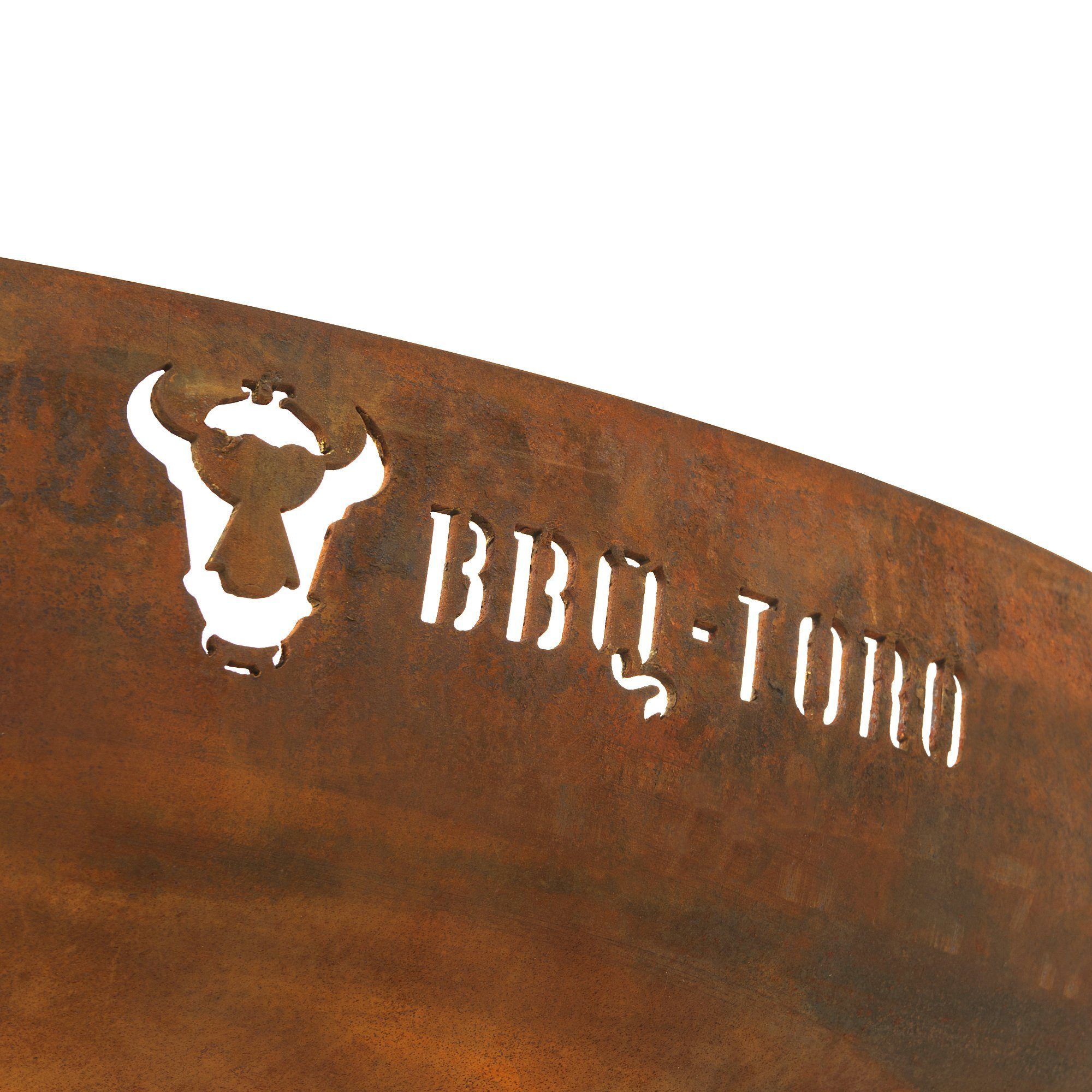 BBQ-Toro Feuerschale Ø 70 cm, Rostoptik, Outdoor Dreibein Feuerstelle für Garten/Terrasse, (4-St), mit Griffen