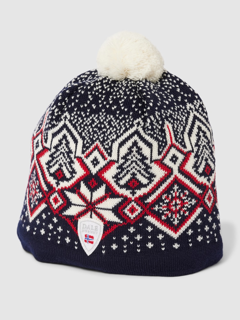 Beanie mit Allover-Muster Modell 'Winterland' in dunkelblau