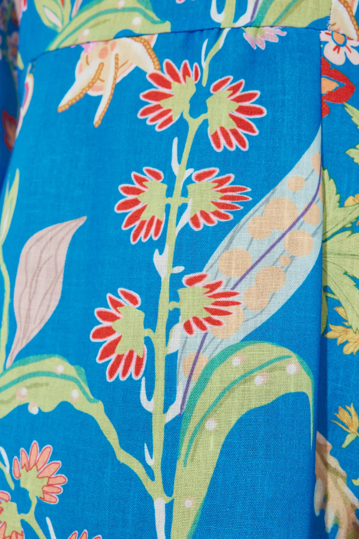 Trendyol Modest  Saks-Kleid in gewebter Leinenoptik mit Blumenmuster TCTSS24EB00102