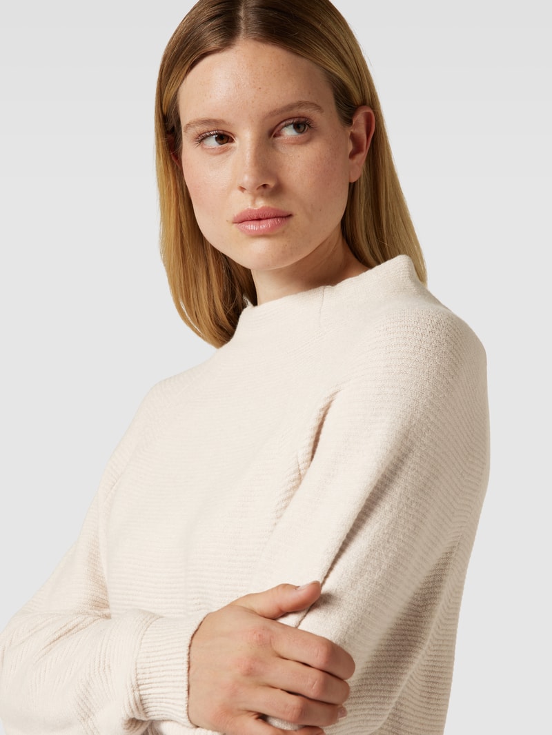 Strickpullover mit Lanawoll-Anteil und Rippenstruktur in hellgrau meliert