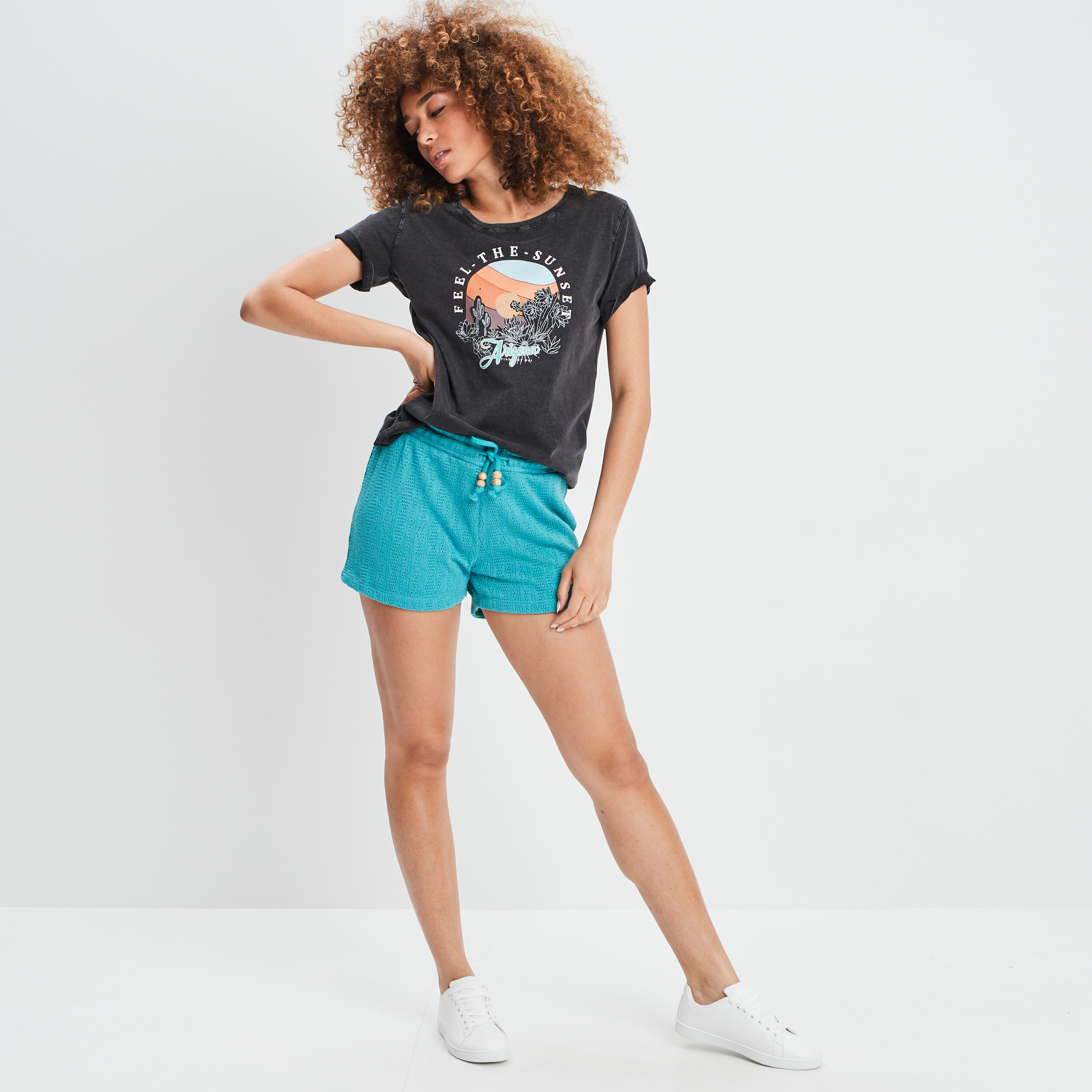 Short ajusté à coulisse bleu canard femme | La Halle
