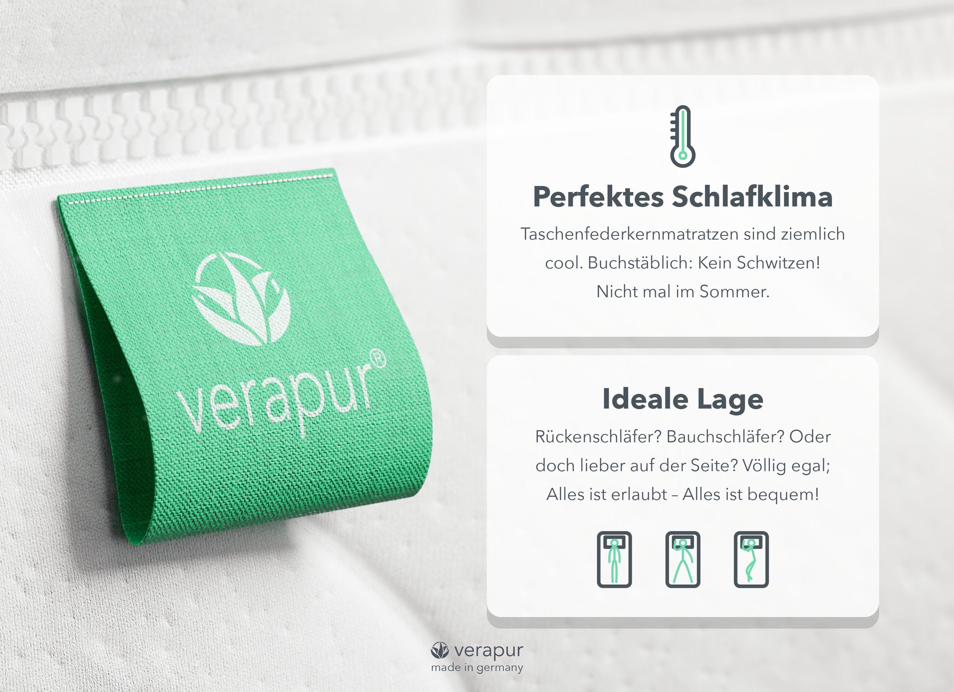Taschenfederkernmatratze Classic, verapur, 21 cm hoch, 7 Zonen, Hergestellt in Deutschland, Atmungsaktiv durch Taschenfederkern