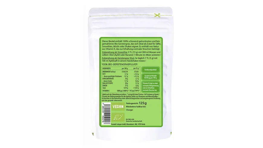 LEBEPUR Superfood Pulver Gerstengras Bio 125 g