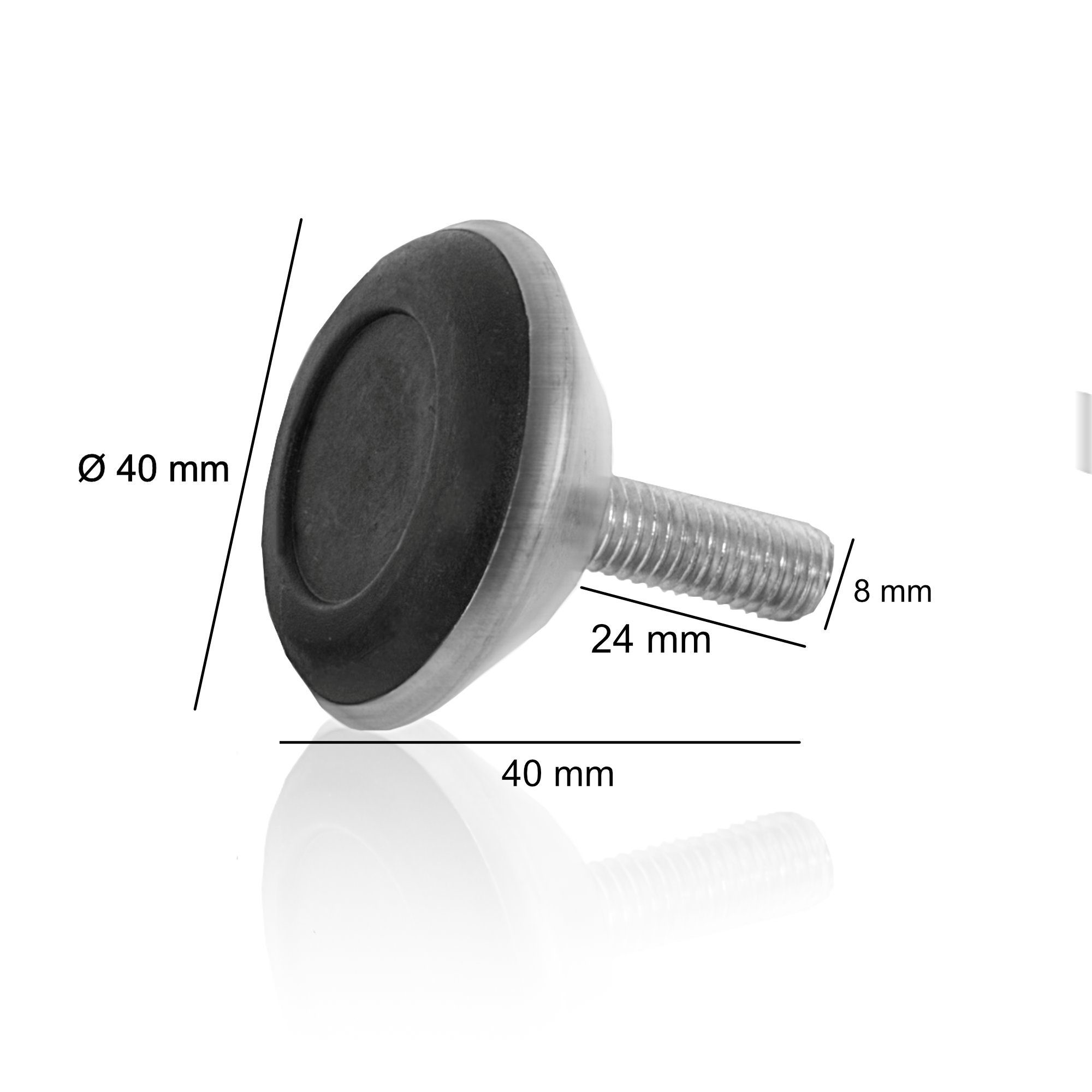 Zelsius Möbelfuß Möbelfüße Ø 40 mm (4 Stück), Gewinde Ø 8 mm, M8, Füße, Verstellbar